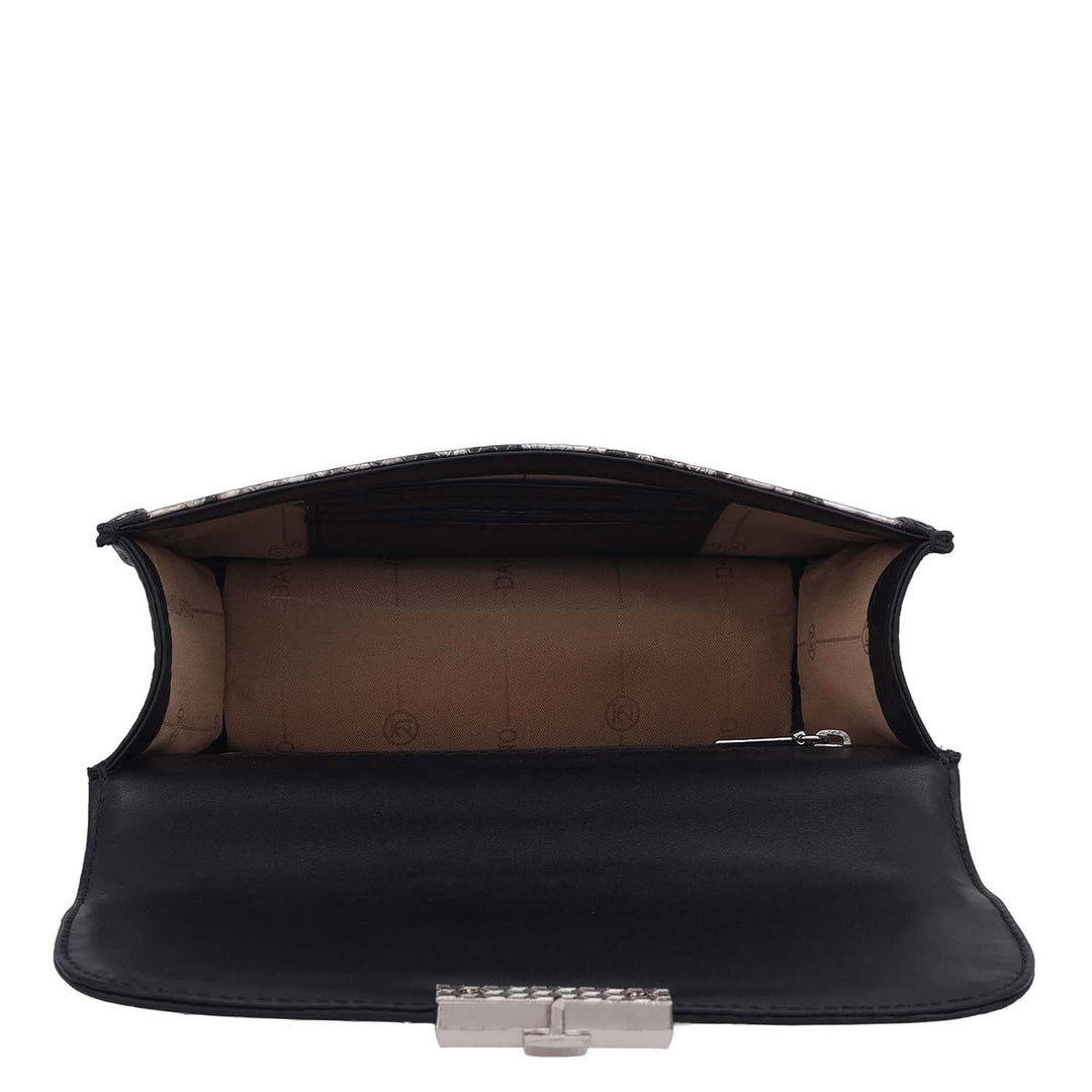 Small Snake Leather Shoulder Bag - Silver & Black