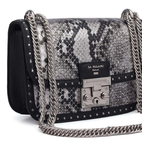 Small Snake Leather Shoulder Bag - Silver & Black