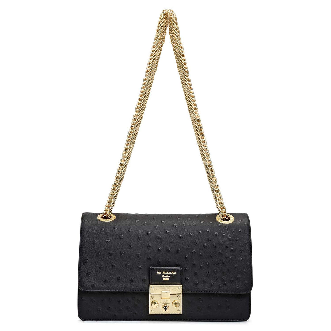 Small Ostrich Leather Shoulder Bag - Black