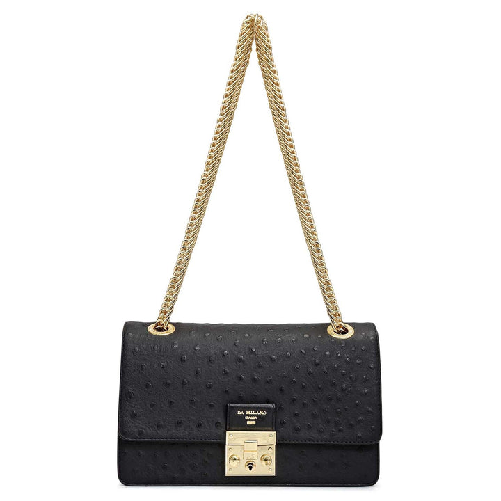 Small Ostrich Leather Shoulder Bag - Black