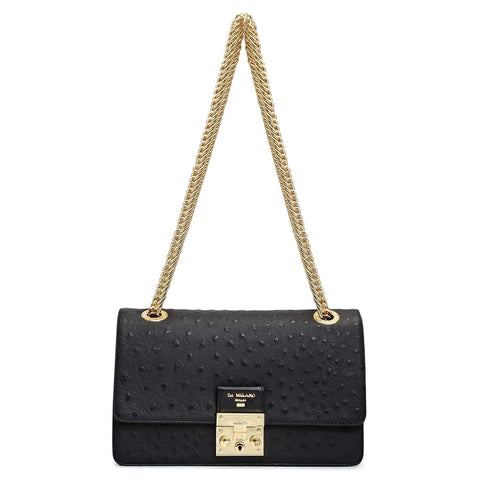 Small Ostrich Leather Shoulder Bag - Black