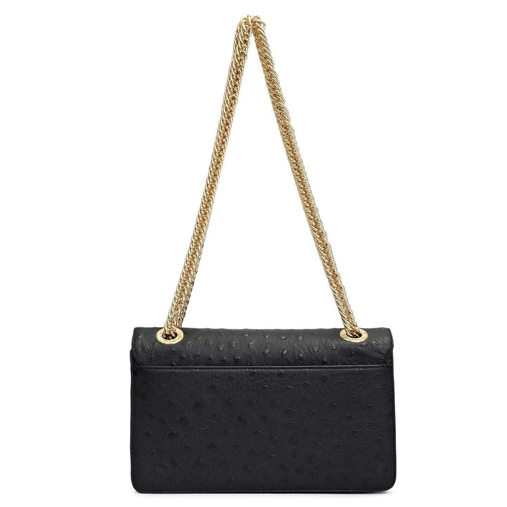 Small Ostrich Leather Shoulder Bag - Black