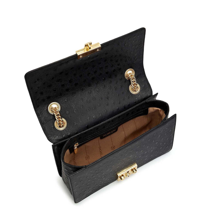 Small Ostrich Leather Shoulder Bag - Black