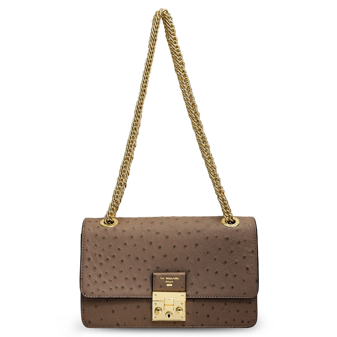 Small Ostrich Leather Shoulder Bag - Slate