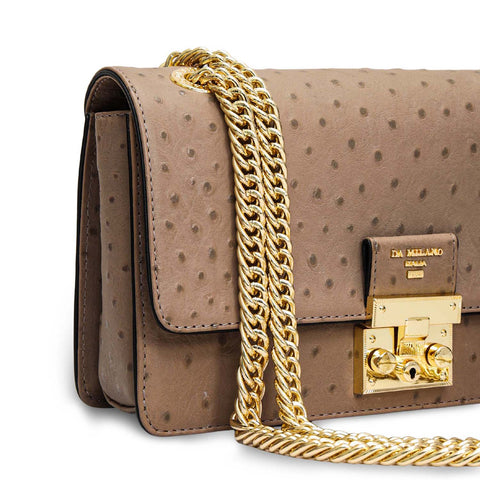 Small Ostrich Leather Shoulder Bag - Slate