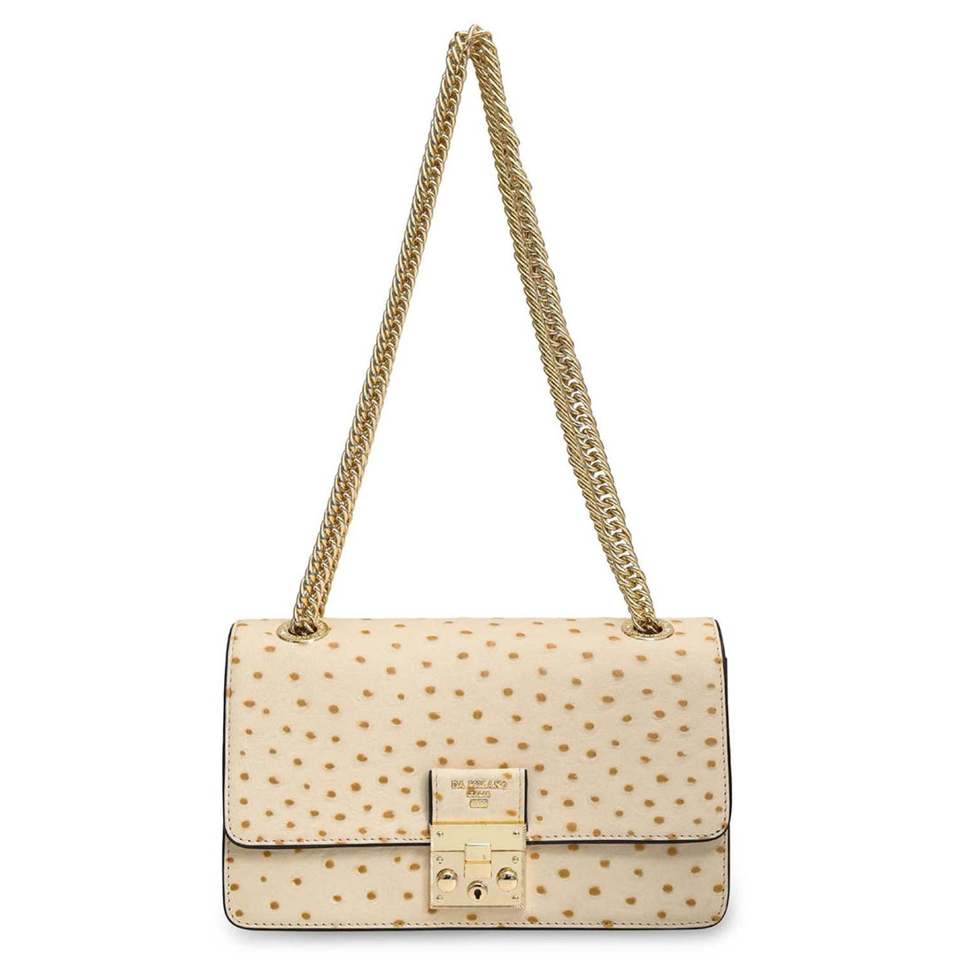 Small Ostrich Leather Shoulder Bag - Vanilla