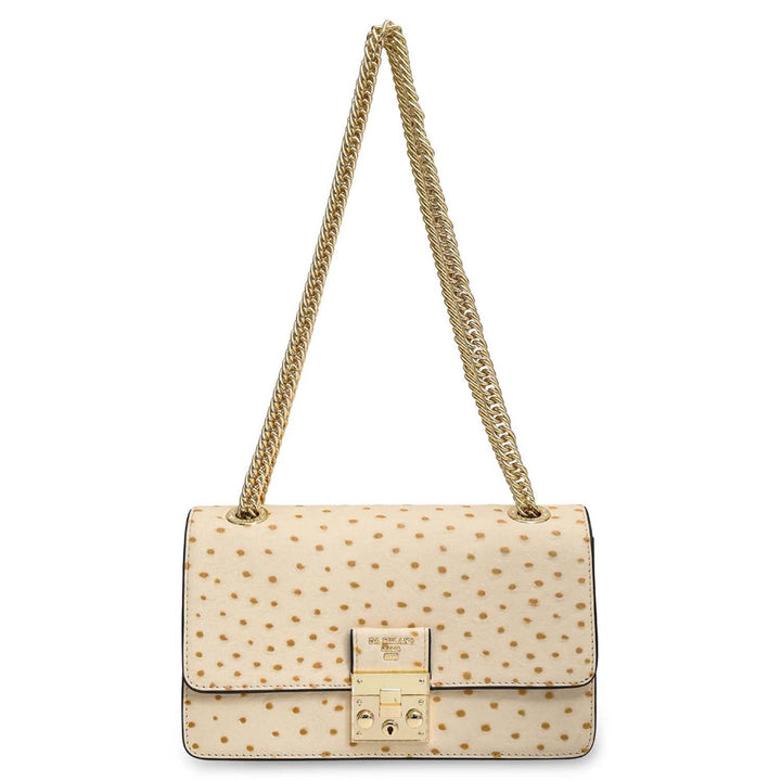 Small Ostrich Leather Shoulder Bag - Vanilla