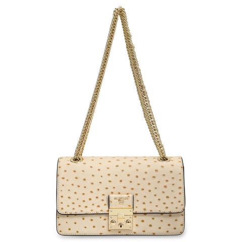 Small Ostrich Leather Shoulder Bag - Vanilla