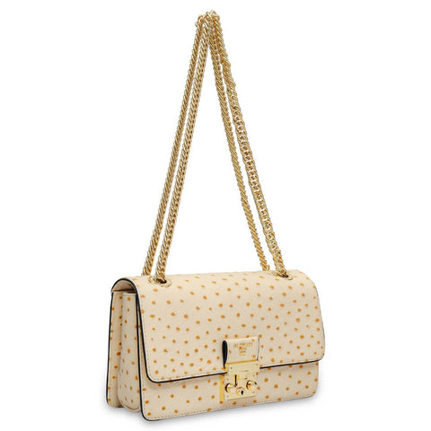 Small Ostrich Leather Shoulder Bag - Vanilla