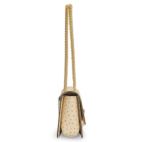 Small Ostrich Leather Shoulder Bag - Vanilla
