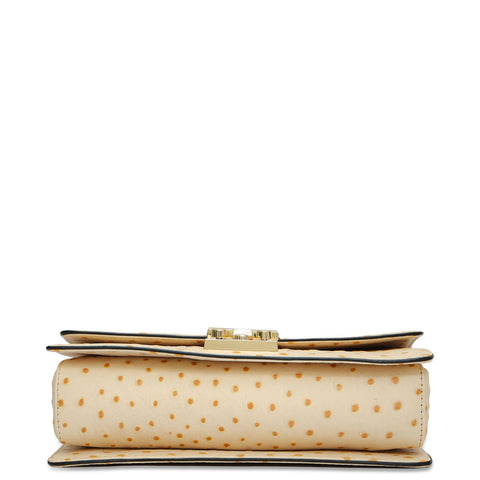 Small Ostrich Leather Shoulder Bag - Vanilla