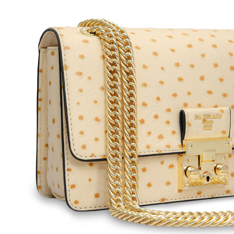 Small Ostrich Leather Shoulder Bag - Vanilla