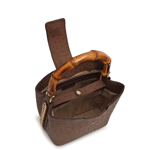 Small Ostrich Leather Satchel - Mocha