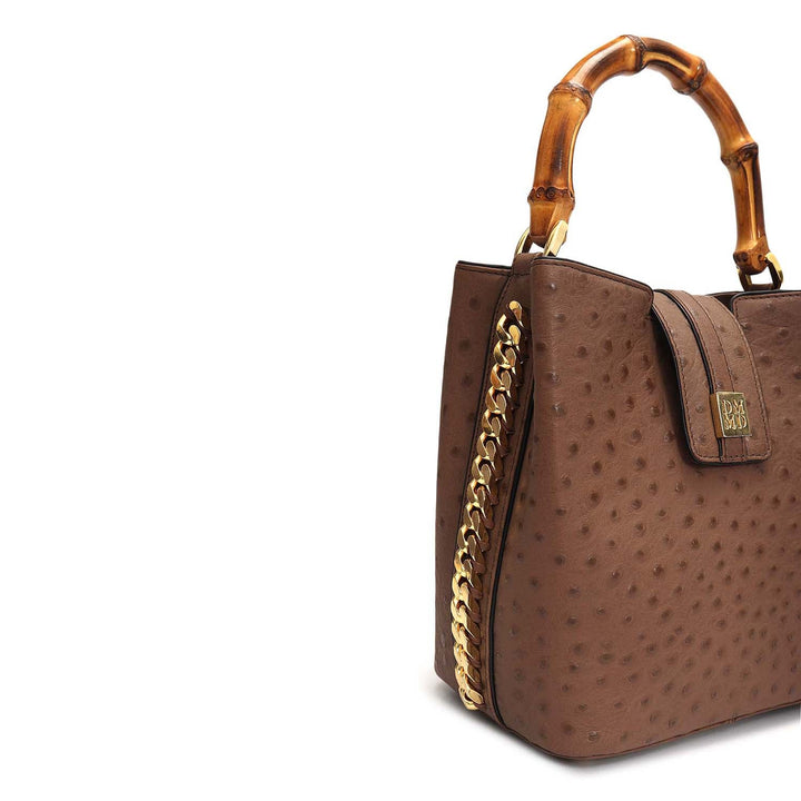 Small Ostrich Leather Satchel - Mocha