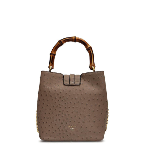 Small Ostrich Leather Satchel - Slate