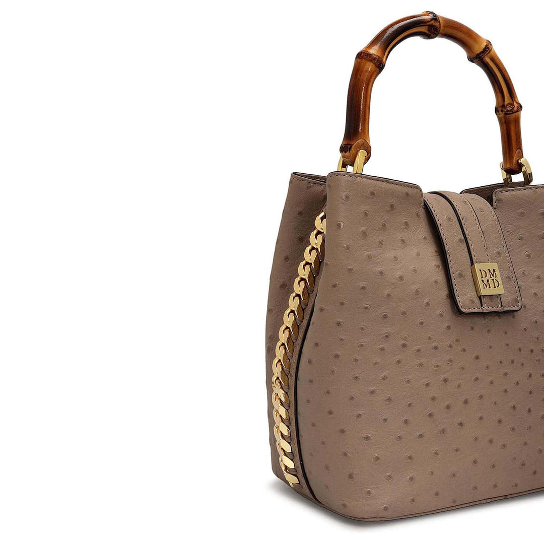 Small Ostrich Leather Satchel - Slate