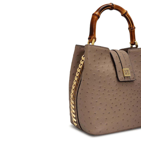 Small Ostrich Leather Satchel - Slate