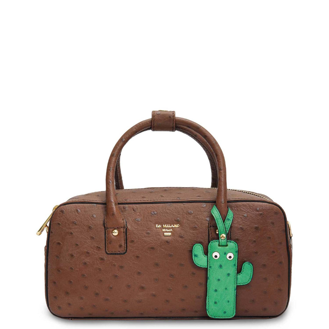 Small Ostrich Leather Satchel - Mocha