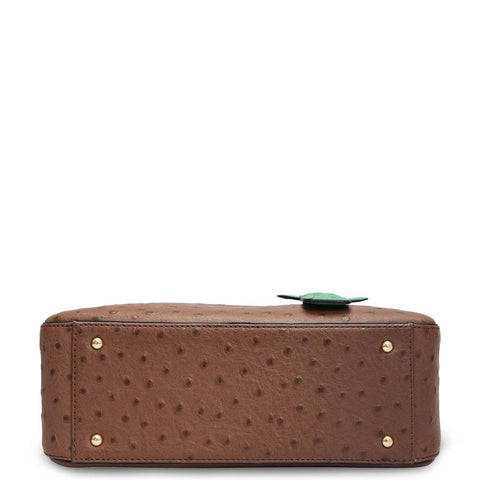 Small Ostrich Leather Satchel - Mocha