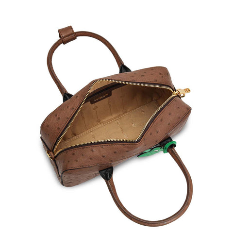 Small Ostrich Leather Satchel - Mocha