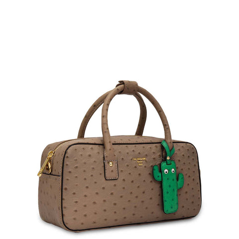 Small Ostrich Leather Satchel - Slate