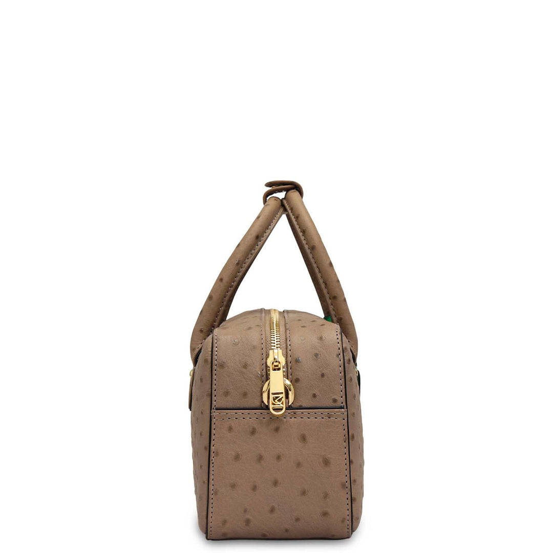 Small Ostrich Leather Satchel - Slate