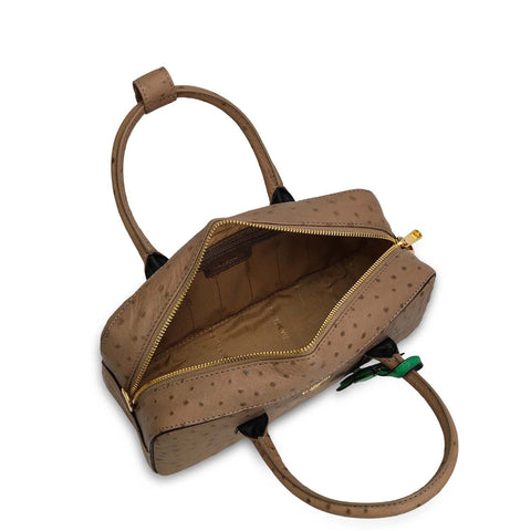 Small Ostrich Leather Satchel - Slate