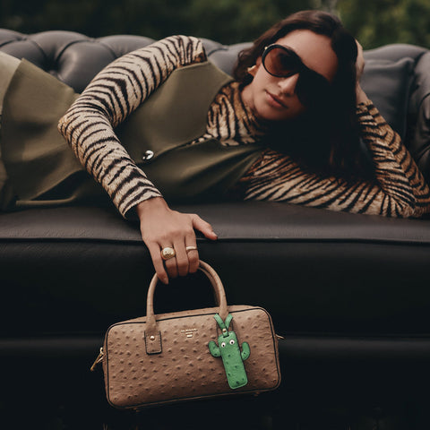 Small Ostrich Leather Satchel - Slate