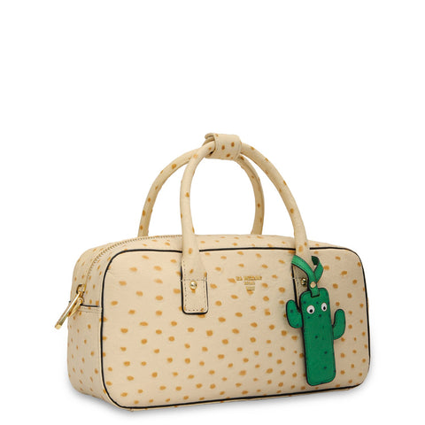 Small Ostrich Leather Satchel - Vanilla