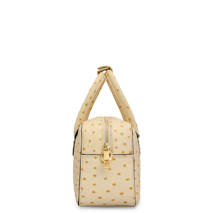 Small Ostrich Leather Satchel - Vanilla