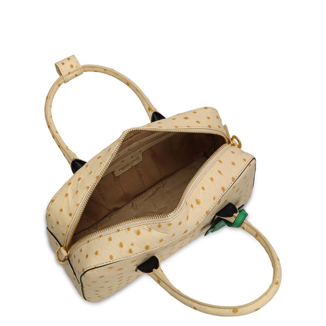 Small Ostrich Leather Satchel - Vanilla