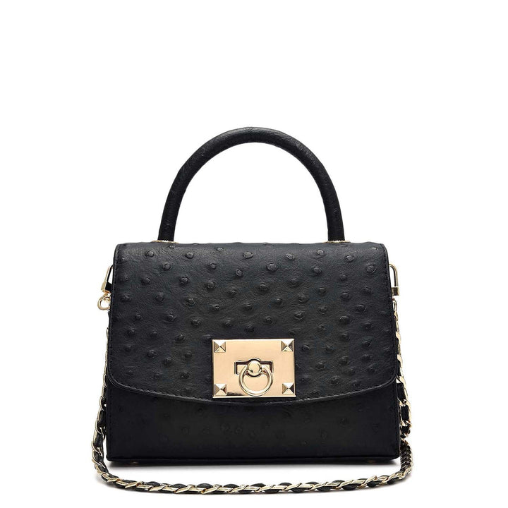 Small Ostrich Leather Satchel - Black
