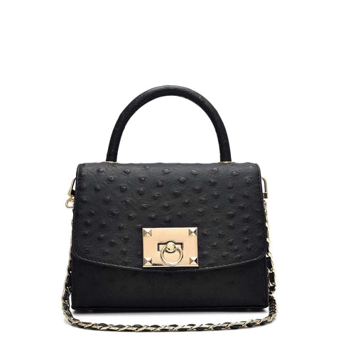 Small Ostrich Leather Satchel - Black