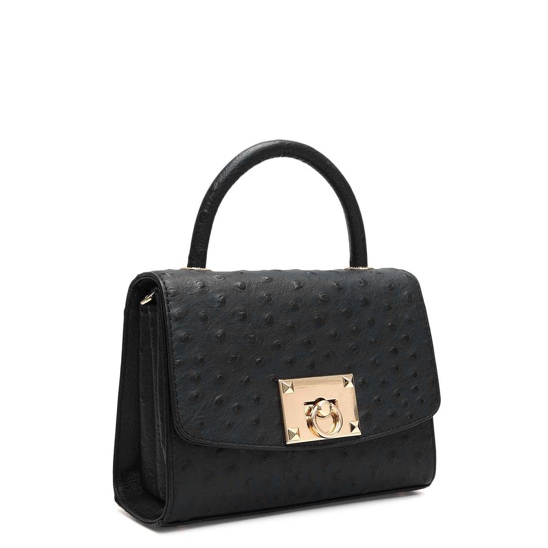 Small Ostrich Leather Satchel - Black