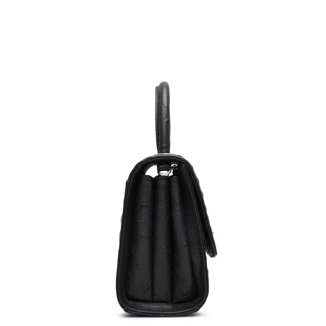 Small Ostrich Leather Satchel - Black