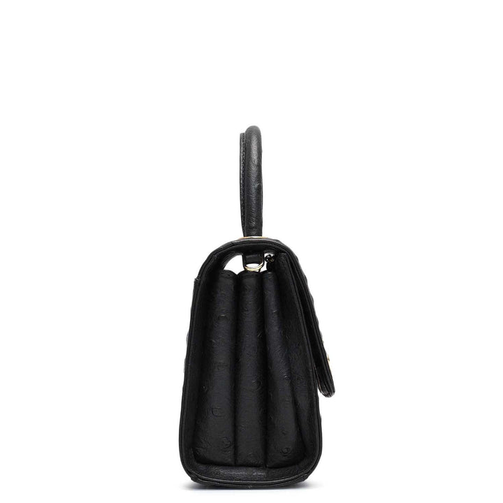 Small Ostrich Leather Satchel - Black