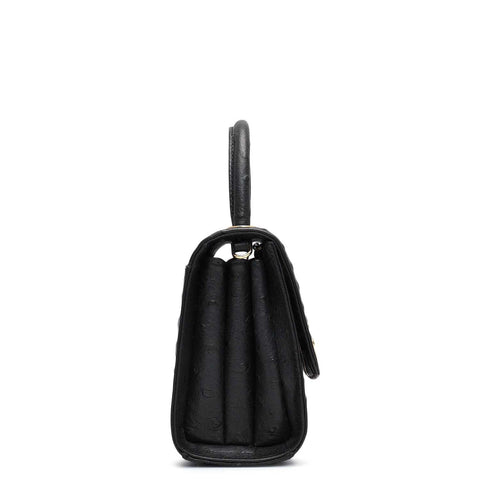Small Ostrich Leather Satchel - Black