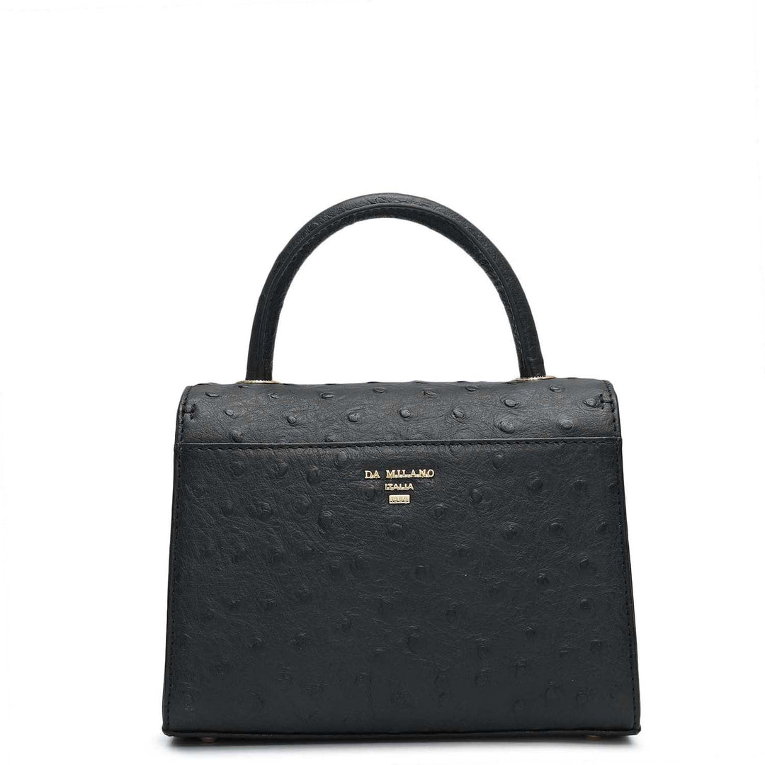 Small Ostrich Leather Satchel - Black