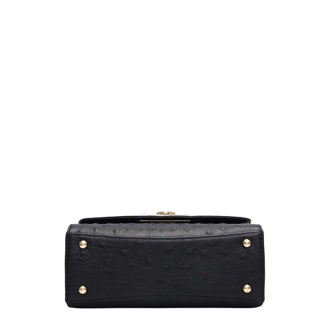 Small Ostrich Leather Satchel - Black