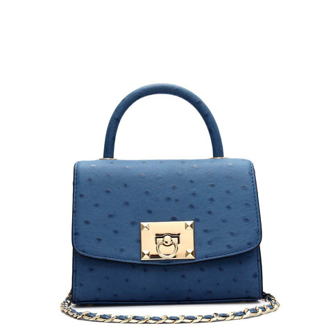Small Ostrich Leather Satchel - Twilight