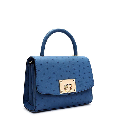 Small Ostrich Leather Satchel - Twilight
