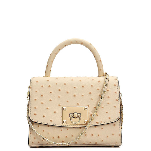 Small Ostrich Leather Satchel - Vanilla