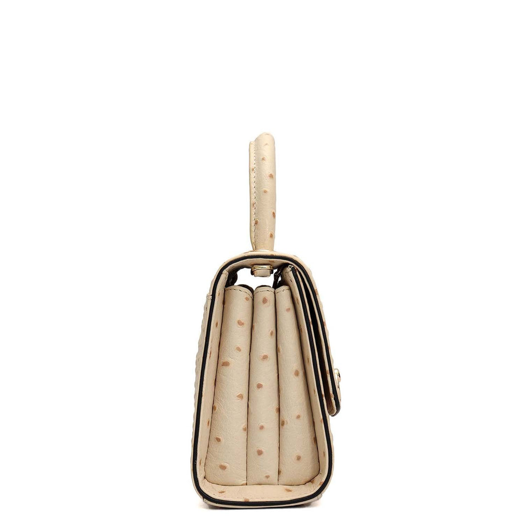 Small Ostrich Leather Satchel - Vanilla