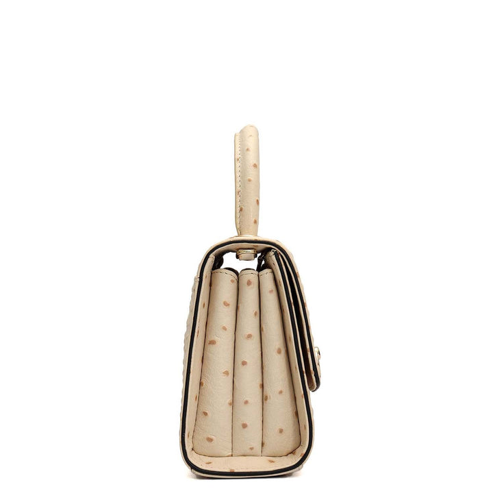 Small Ostrich Leather Satchel - Vanilla