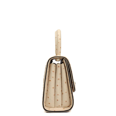 Small Ostrich Leather Satchel - Vanilla