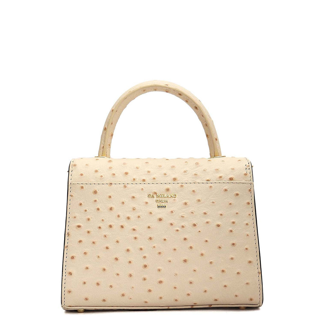 Small Ostrich Leather Satchel - Vanilla