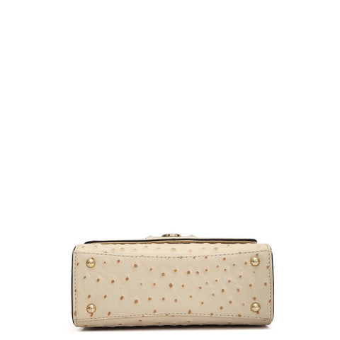 Small Ostrich Leather Satchel - Vanilla