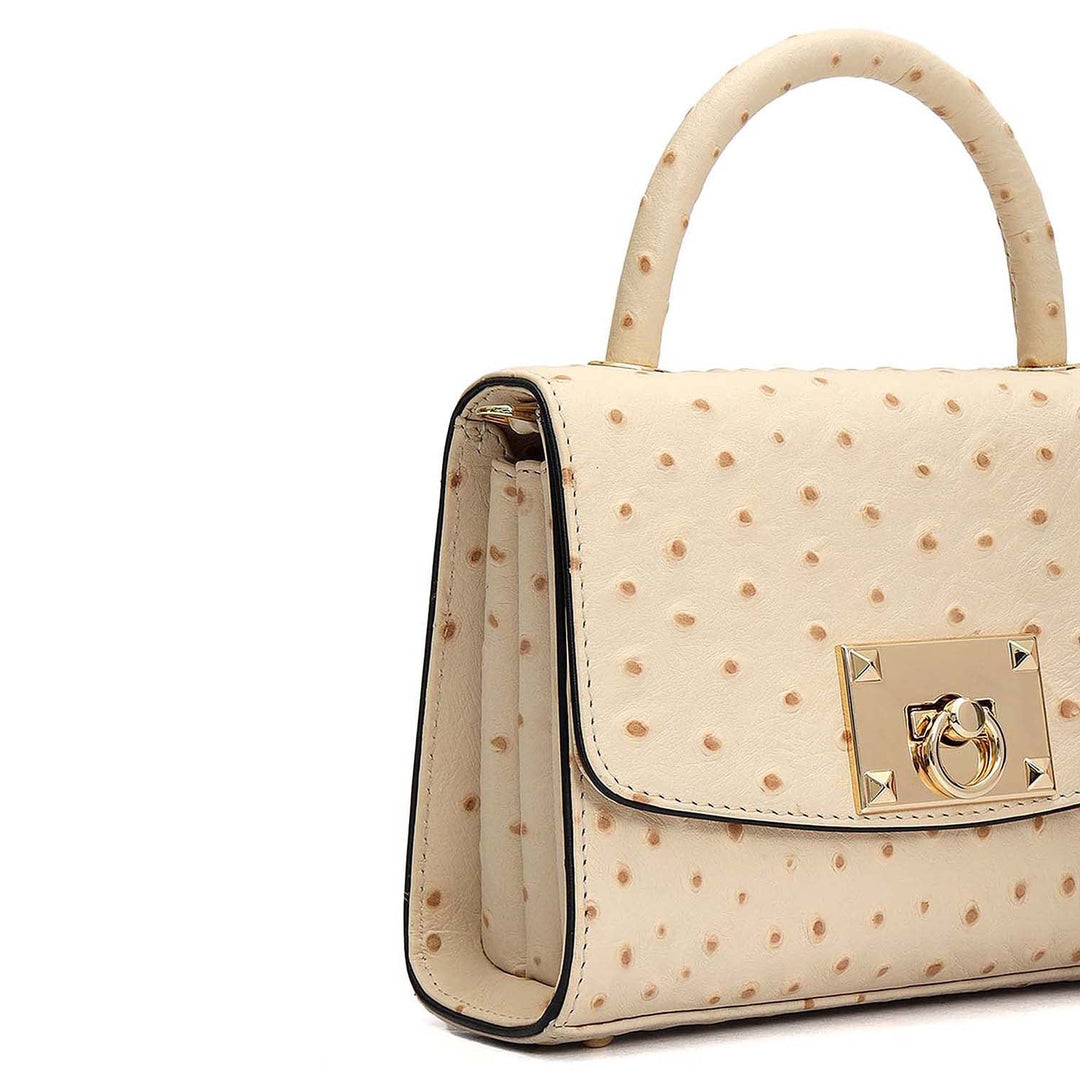 Small Ostrich Leather Satchel - Vanilla