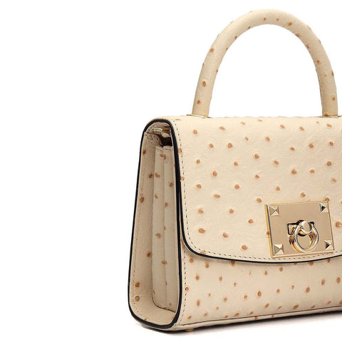 Small Ostrich Leather Satchel - Vanilla