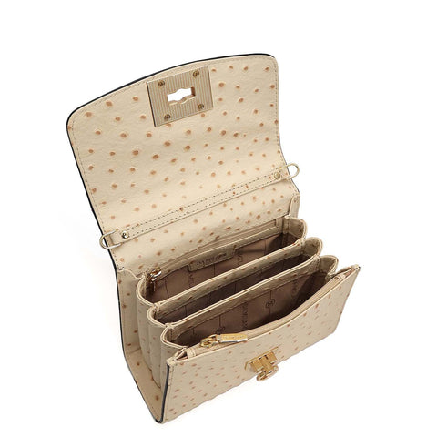 Small Ostrich Leather Satchel - Vanilla